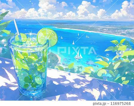 コバルトブルーの海と冷たいレモンウォーター 116975268