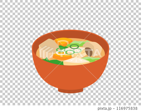 具だくさん野菜たっぷりの味噌汁のイラスト 116975838