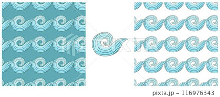 Set Creative marine seamless pattern. Pattern in hand draw style, created for fabrics 116976343