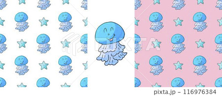 Set Creative marine seamless pattern. Pattern in hand draw style, created for fabrics 116976384