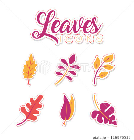 Autumn leaves stickers icons set Vector 116976533
