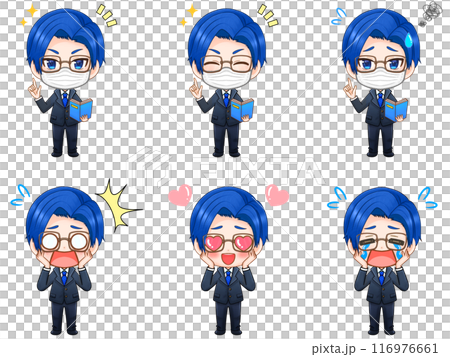 Blue hair, mask, glasses, salaryman chibi character material set 116976661