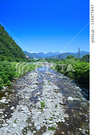 清流魚野川　立柄橋から上流　山・川の風景　新潟県湯沢町　 116977647