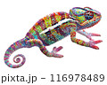 Watercolor digital illustration of colorful chameleon  isolated on a white or transparent background 116978489