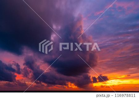 Nature landscape beautiful Light Sunset or sunrise over sea,Colorful clouds dramatic sky seascape,Amazing clouds in sunset sky background 116978811