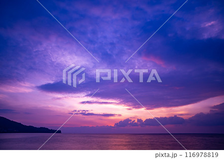 Nature landscape beautiful Light Sunset or sunrise over sea,Colorful clouds dramatic sky seascape,Amazing clouds in sunset sky background 116978819