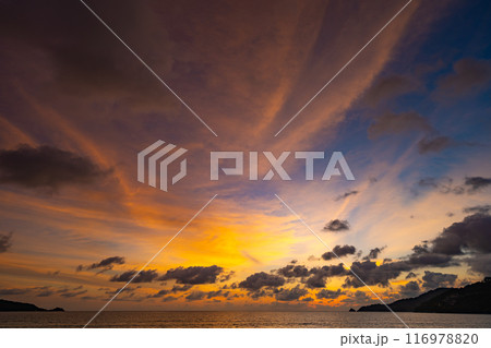 Nature landscape beautiful Light Sunset or sunrise over sea,Colorful clouds dramatic sky seascape,Amazing clouds in sunset sky background Nature landscape beautiful Light Sunset or sunrise over sea,Colorful clouds dramatic sky seascape,Amazing clouds in sunset sky background 116978820