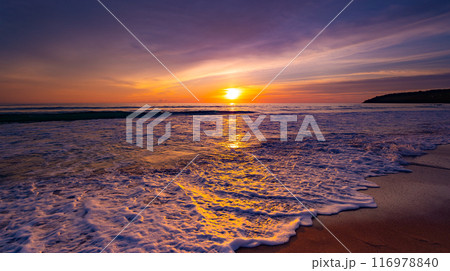 Nature landscape beautiful Light Sunset or sunrise over sea,Colorful clouds dramatic sky seascape,Amazing clouds in sunset sky background 116978840