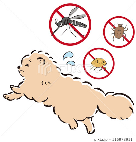 犬と害虫（蚊、ノミ、ダニ）のイラストセット 116978911