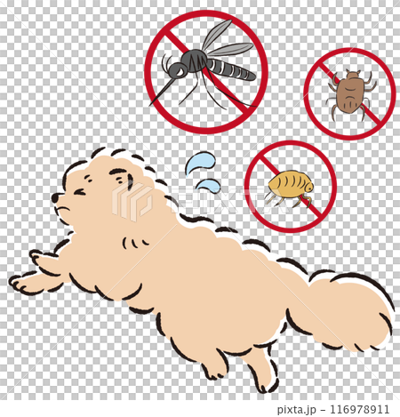 犬と害虫（蚊、ノミ、ダニ）のイラストセット 116978911