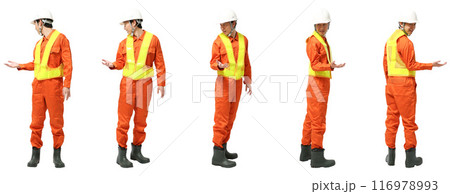 ヘルメット作業着の建設・工事・工場つなぎの男性の全身人物切り抜き素材 ヘルメット作業着の建設・工事・工場つなぎの男性の全身人物切り抜き素材 116978993