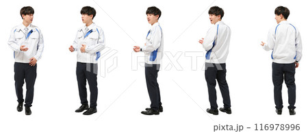 製造業ユニフォームの工場・建設勤務の男性の全身人物切り抜き素材 116978996