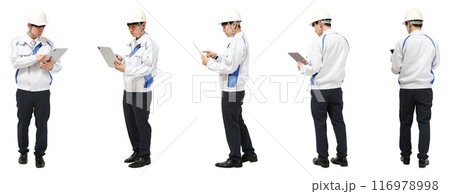 タブレット製造業ユニフォームの工場・建設勤務の男性の全身人物切り抜き素材 タブレット製造業ユニフォームの工場・建設勤務の男性の全身人物切り抜き素材 116978998
