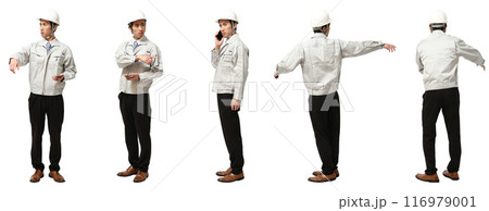 ヘルメット製造業湯フォームの工場・建設勤務の男性の全身人物切り抜き素材 ヘルメット製造業湯フォームの工場・建設勤務の男性の全身人物切り抜き素材 116979001