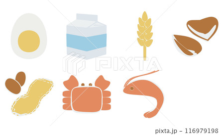 アレルギー特定原材料7種類のイラストセット 116979198