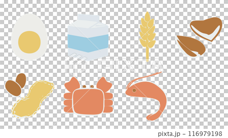 アレルギー特定原材料7種類のイラストセット 116979198