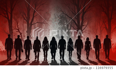 不気味でグロテスクな赤いテクスチャーと人間のシルエット 不気味でグロテスクな赤いテクスチャーと人間のシルエット 116979355
