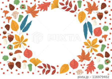 Autumn leaves flat banner template with copy space 116979402