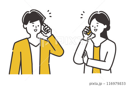 電話をするオフィスカジュアルのビジネスパーソン（20代30代男性・女性）のイラスト素材 116979833