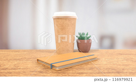 The coffee cap on wood table for Background concept 3d rendering. 116979921