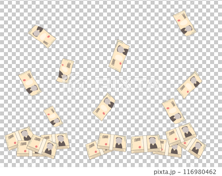 Raining 10,000 yen bills and stacks of bills Raining 10,000 yen bills and stacks of bills 116980462