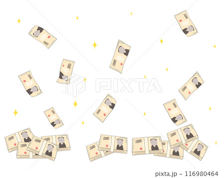キラキラと降り注ぐ一万円札と札束 キラキラと降り注ぐ一万円札と札束 116980464