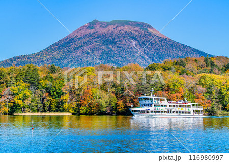 北海道　紅葉の雄阿寒岳と阿寒湖 116980997