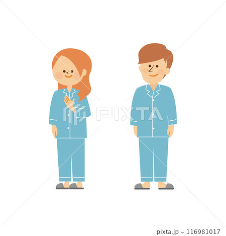 パジャマを着た男性と女性のかわいいイラスト 116981017