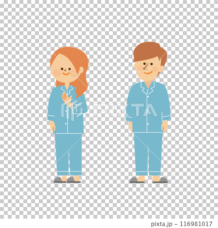 パジャマを着た男性と女性のかわいいイラスト 116981017