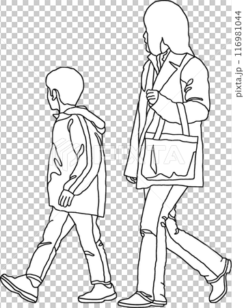 圖線畫著色書，父母和兒童插圖，透明背景 116981044