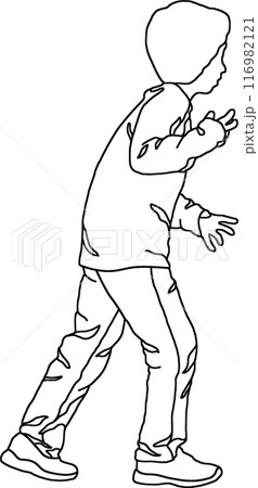 人物線画塗り絵、子供イラスト032、背景透明 116982121