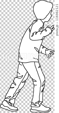人物線画塗り絵、子供イラスト032、背景透明 116982121