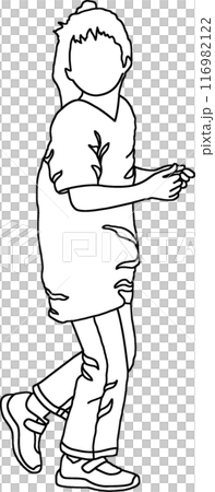 Line drawing of a person, coloring book, children's illustration 033, background transparent 116982122