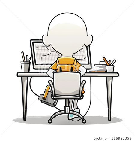 Stickman working at a desk in an office 116982353