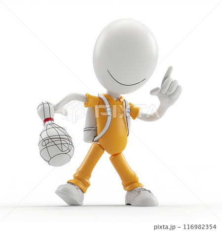 Stickman playing bowling, isolated on white background 116982354