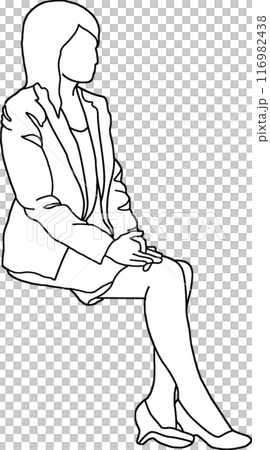 Line drawing of a person, sitting illustration 004, background transparent 116982438