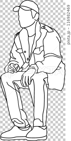 圖線描著色書，坐圖033，透明背景 116982469