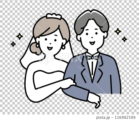 新娘和新郎微笑著交叉雙臂、上半身的插圖 新娘和新郎微笑著交叉雙臂、上半身的插圖 116982589