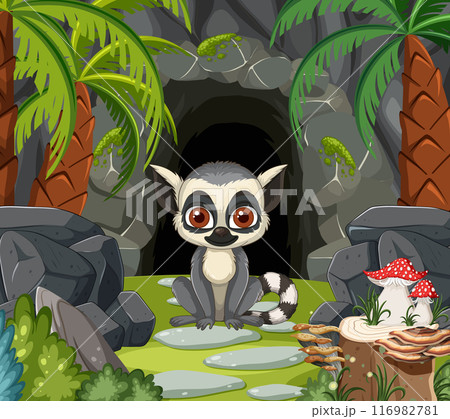 Lemur in Jungle Cave Entrance Lemur in Jungle Cave Entrance 116982781