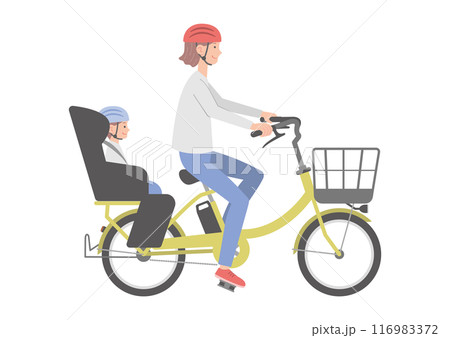 電動自転車に乗る女性と子供(後ろ乗せ) 電動自転車に乗る女性と子供(後ろ乗せ) 116983372