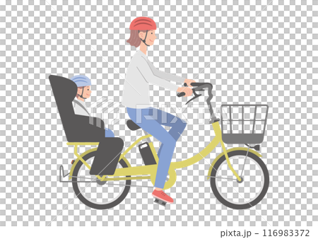 電動自転車に乗る女性と子供(後ろ乗せ) 電動自転車に乗る女性と子供(後ろ乗せ) 116983372