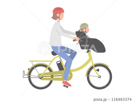 電動自転車に乗る女性と子供（前乗せ） 116983374