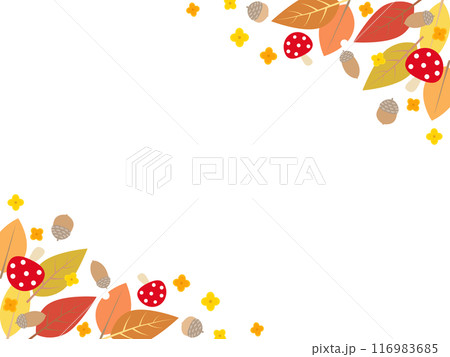 カラフルで可愛い秋のイメージのフレーム背景イラスト 116983685