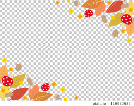 カラフルで可愛い秋のイメージのフレーム背景イラスト 116983685
