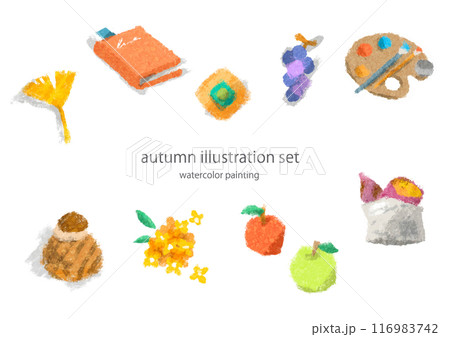 秋のあしらいイラストセット　お洒落な手描き水彩風　 116983742