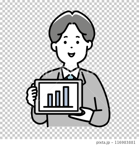 タブレットを見せる男性会社員のイラスト素材 116983881