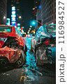 Downtown Night Car Accident with Shattered Glass 116984527