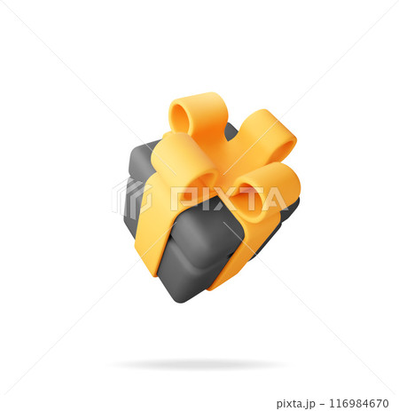 3D Black Gift Box with Gold Bow 3D Black Gift Box with Gold Bow 116984670