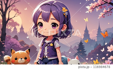 少女 イラスト かわいい 紫 ミニキャラ 少女 イラスト かわいい 紫 ミニキャラ 116984678