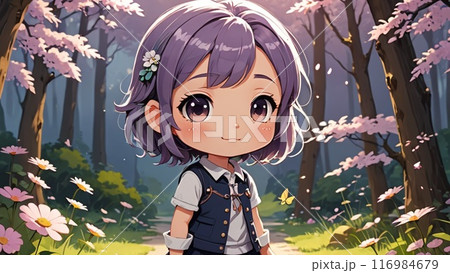 少女 イラスト かわいい 紫 ミニキャラ 少女 イラスト かわいい 紫 ミニキャラ 116984679